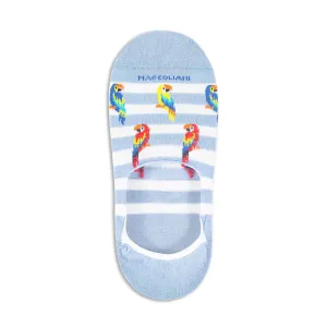 White & Blue Parrot Motif Invisible Touch No-Show Socks - Marcoliani