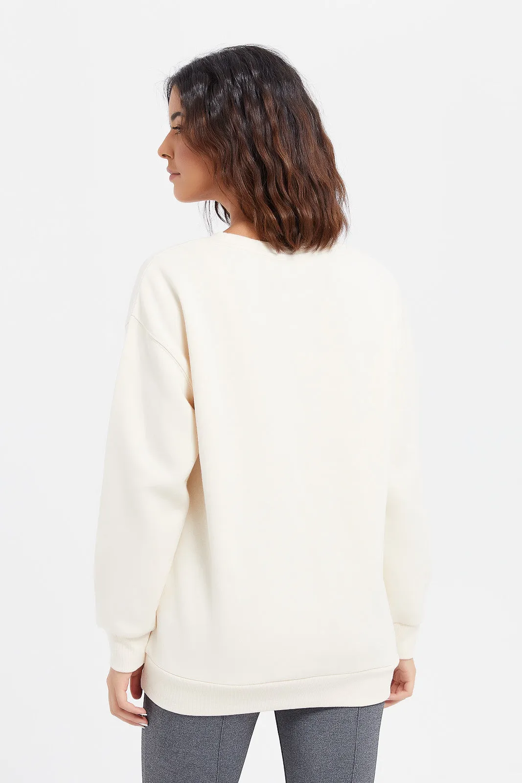 Women Cream Manhattan Print Sweatshirt